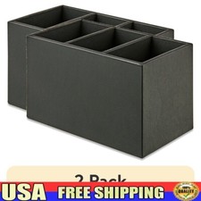 3 Compartment Simulated Leather Pencil Cup Desk Organizer Storage Holder New