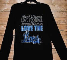 Lions Real Women Love Football bling shirt XS S M L XL XXL 1X 2X 3X 4X 5X