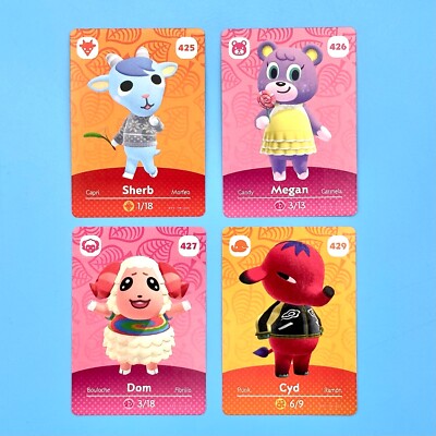 Animal Crossing Series Amiibo Card Set of Sherb Megan Dom Cyd #425-427  429