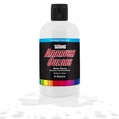 U.S. Art Supply Ready to Spray White Opaque Airbrush Paint - 8oz Bottle, Prof...