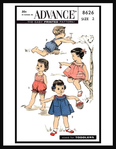 ADVANCE #8626 GIRL's 2pc Beach Romper PLAYSUIT Sunsuit DRESS Pattern TODDLER 1-2 - Picture 4 of 6