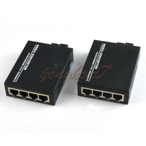 1 Pair 10/100/1000Mbps Fiber Optic Ethernet Media Converter Gigabit 4 RJ45 1 SC - Picture 1 of 5