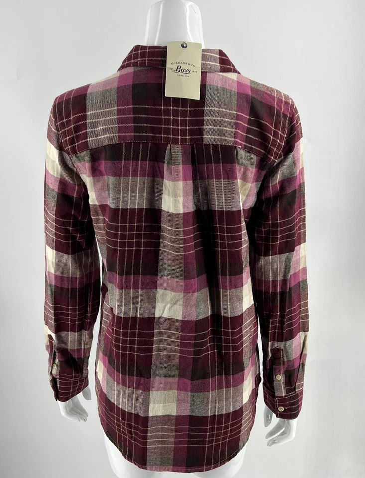 Camisa Bajo Talla M Granate Rojo Tostado Franela a Cuadros Algodón Abotonada Para Mujer NUEVA Foto 4 de 4