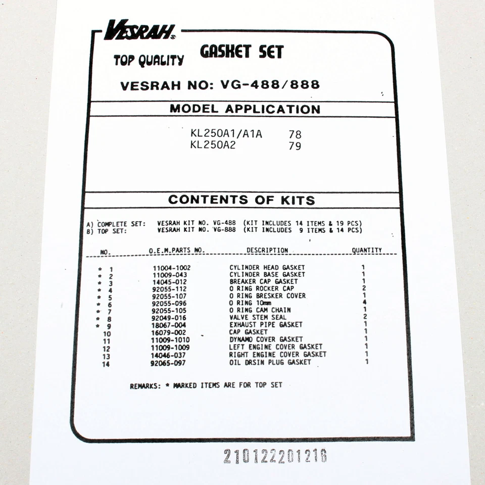 Engine gasket set complete for Kawasaki KL 250 A (KL250A) 78-79 Foto 2 de 3