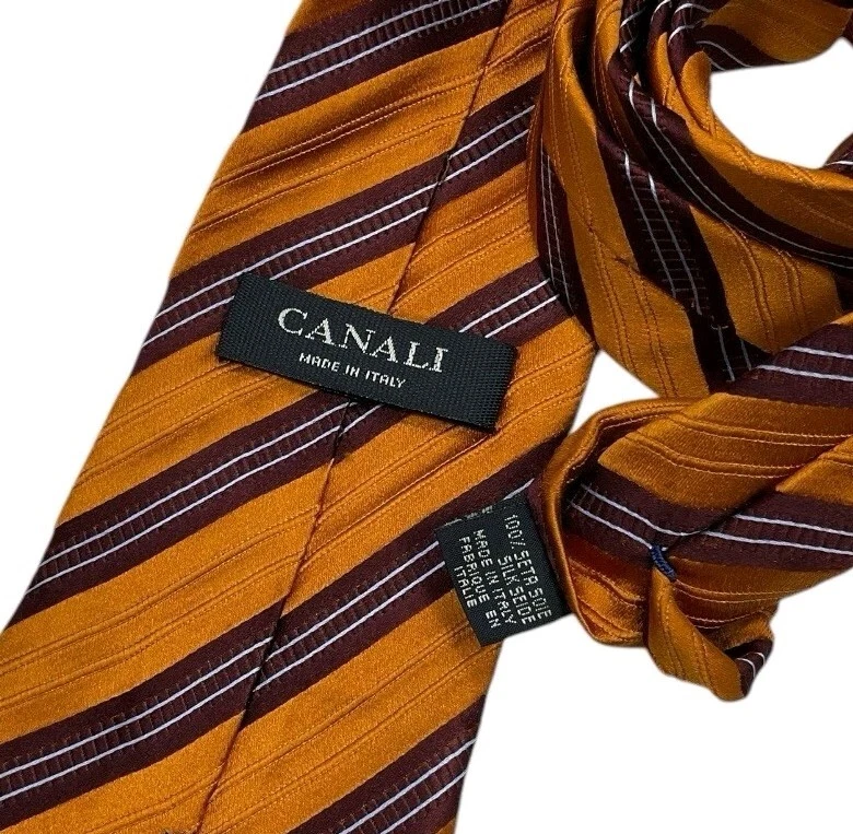 Corbata CANALI XL Naranja Rayas Seda LUJO ITALIA Foto 3 de 4