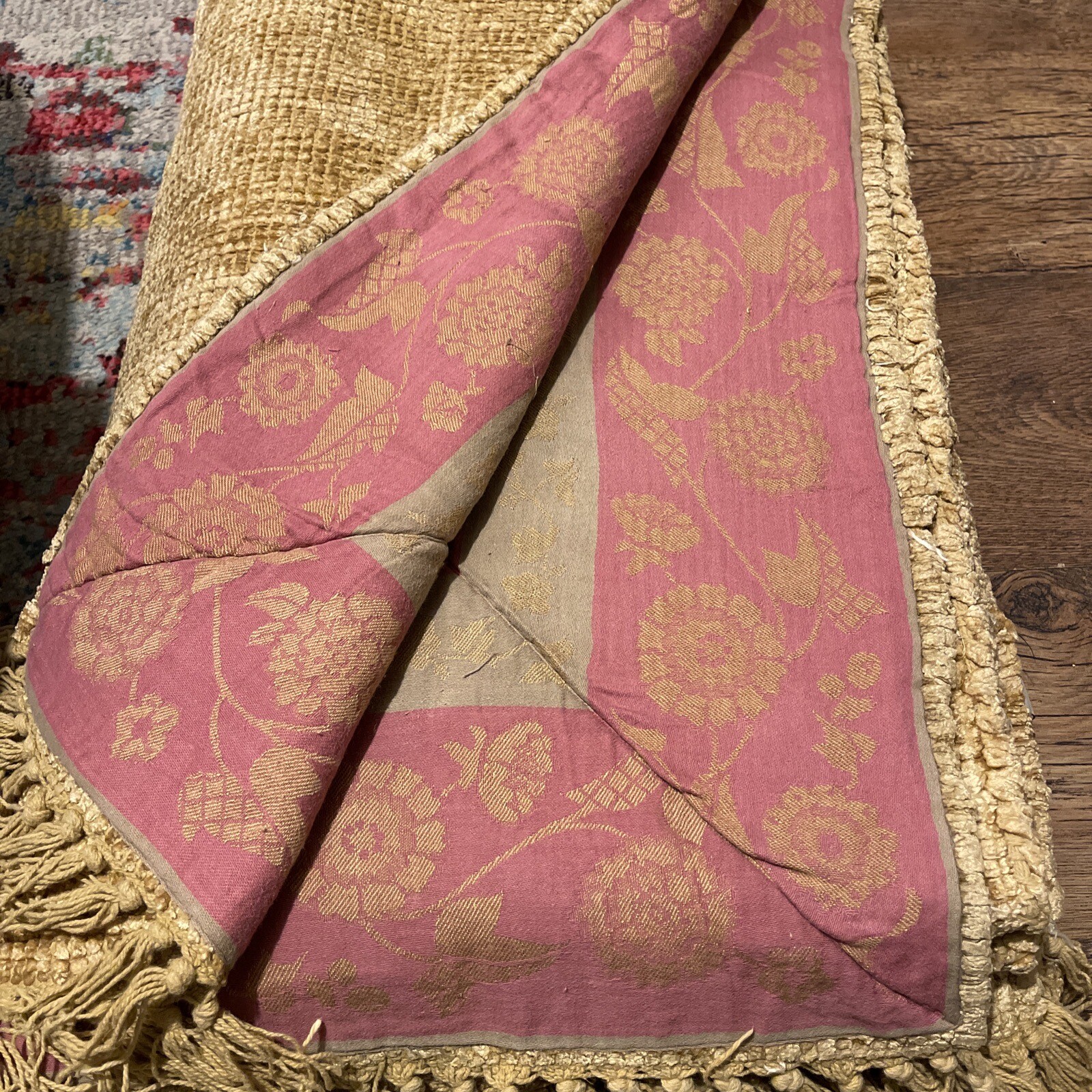 Vintage Laura Ashley Home Woven Chenille Rug Gold & Musky Pink 2.3m x 1
