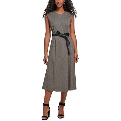 Calvin Klein Women's A Line Belt Midi Dress Brown NWT