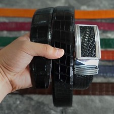 Real Crocodile Belly Black Leather Men's Skin Belt W 1.5" No Jointed Auto Buckle