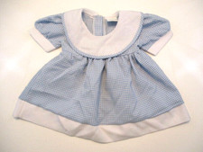 Vtg MON PETIT Dress 12 Mos Blue White Check S/S White Collar Bow Tie Polyester
