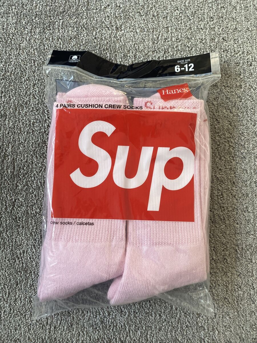 Supreme Hanes Crew Socks (4 Pack) Pink Size 6-12 FW21 Brand Supreme Hanes Crew Socks (4 Pack) Pink Size 6-12 FW21 Brand