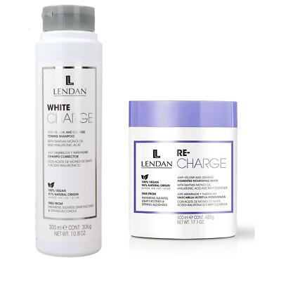 Lendan Anti-Yellow & Orange Kit, White Charge Shampoo 300ml + Re-Charge Mask