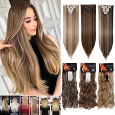 Clip In Real Like Human Long Wavy Curly Straight Synthetic 8 PCS Hair Extensions