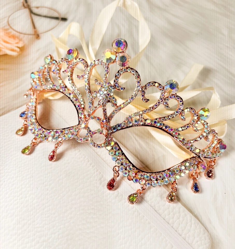 Venetian Masquerade Mask, Elegant Rainbow Teardrop Mask, Mardi Gras Party Mask - Image 2 of 4