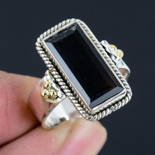 Black Onyx Gemstone Solid 925 Sterling Silver Two Tone Ring Jewelry HR-220
