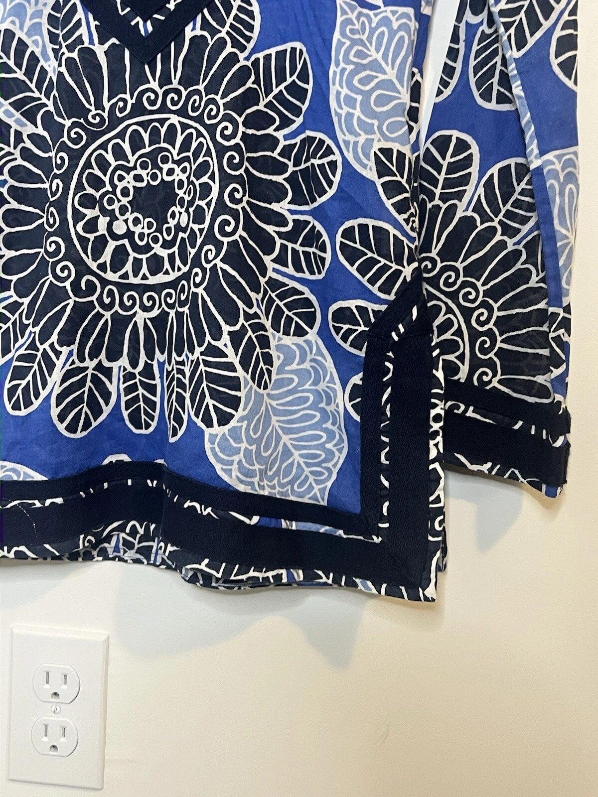 Top tunica Tory Burch blu stampa Tory donna taglia 2 100% cotone vacanze