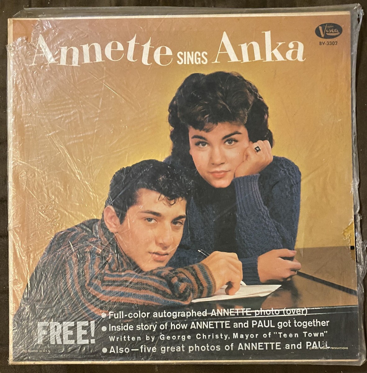 ANNETTE FUNICELLO Annette Sings Anka - 1960 Vista LP w/ Original