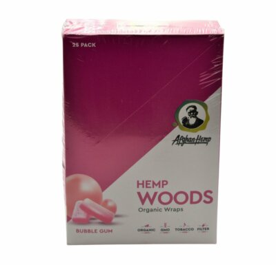 Afghan Woods Organic Herbal Wraps /w Filter Tips Bubble Gum Box of 25/2ct Packs