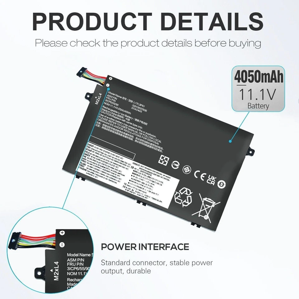 Batería L17L3P51 para Lenovo ThinkPad E480 E485 E495 E580 E585 E490 E590 E595 EE. UU. Foto 4 de 4