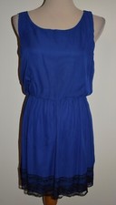 New Juniors Speechless Dress Large Blue Black Floral Lace Trim Sleeveless