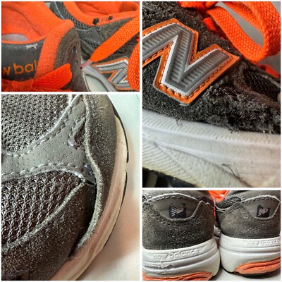 New Balance 990 Kids Size 11 - KJ990GOH Gray Suede, Orange  display picture 2