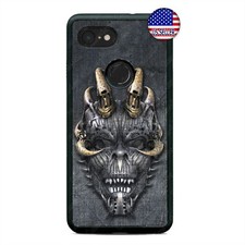 Google Pixel 3 3XL 2XL Demon Skull With Horns Reaper Rubber Custom Case Cover