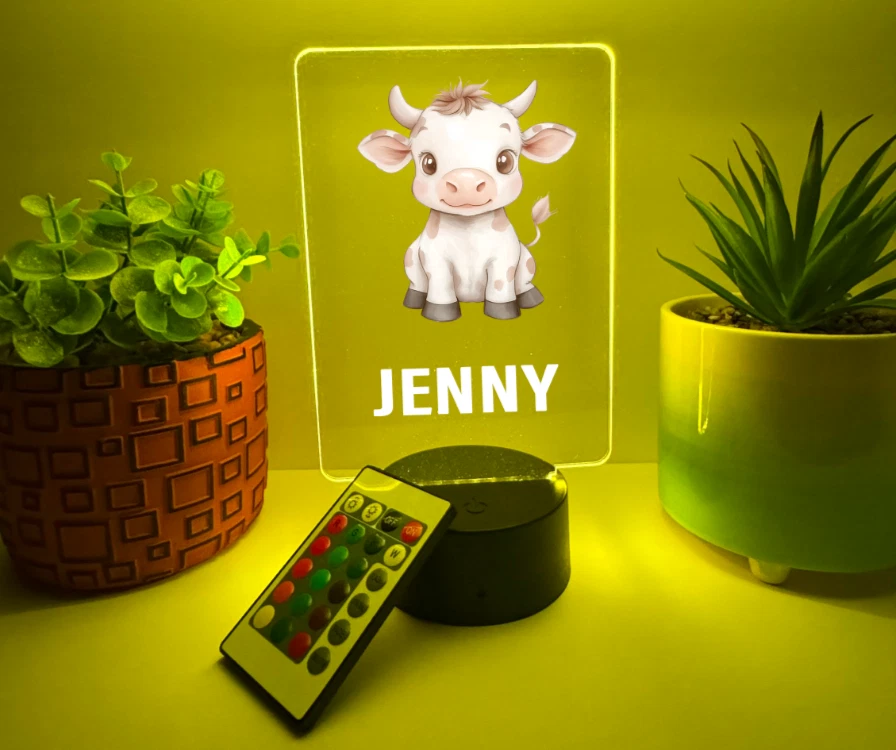 UV Printed Cute Cow Light Up, Personalized FREE, Animal LED Lamp, Kid Friendly - Image 4 of 4
