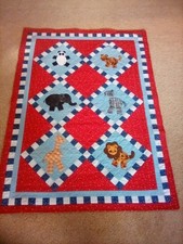 Handmade New Crib Quilt 40x55 Hand Appliqued Animals  Hand Quilted
