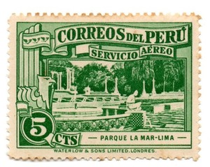 La Mar Park - Lima, Perú 1936, very rare MNH stamp, 5 centavos, accept offers