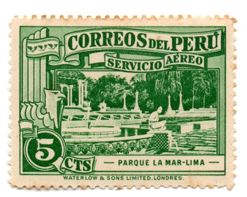 La Mar Park - Lima, Perú 1936, very rare MNH stamp, 5 centavos, accept offers