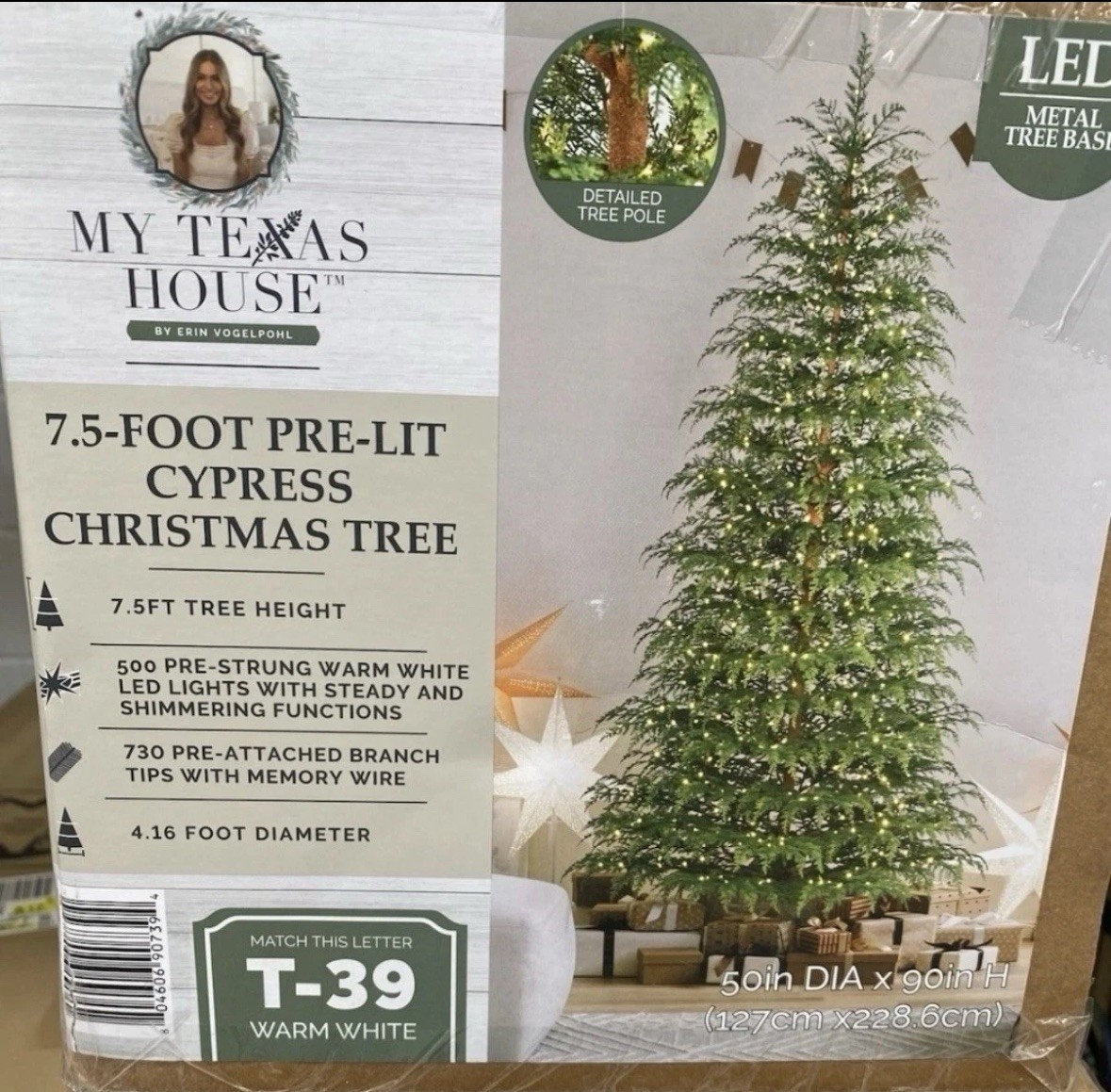 My Texas House 2025 7.5' Cypress Pre-Lit Artificial Christmas Tree | 500 LEDs