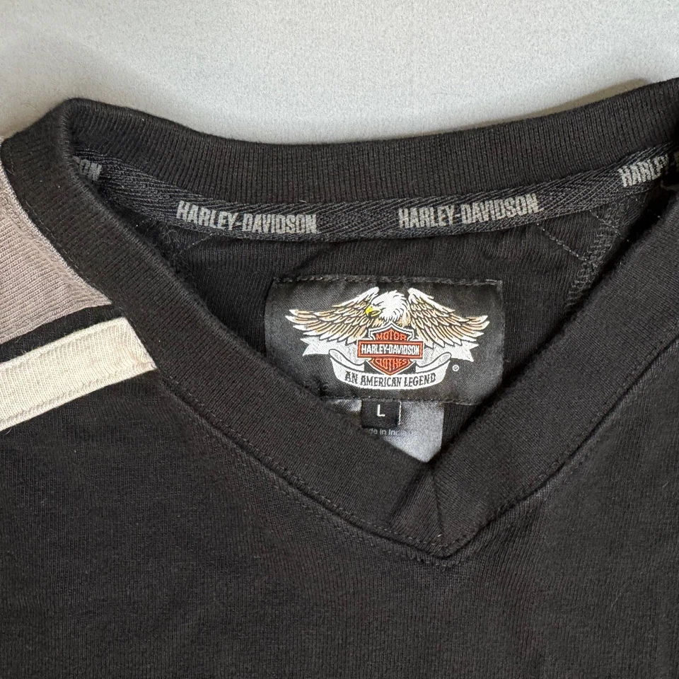 Suéter grande Harley-Davidson para hombre negro gris calavera cuello en V Foto 3 de 4