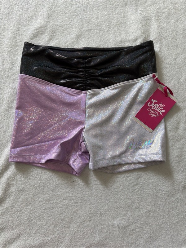 Justice Cinch Waistband Dance Shorts for Girls with Iridescent Foil, Size L
