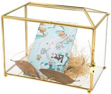 Glass Wedding Card Box with Lock, Gold Clear Card Box, Decorative Gift Card B...