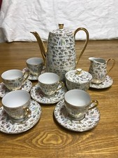 Vintage Mid Century White and Gold Foreign Marking Coffee Tea Set