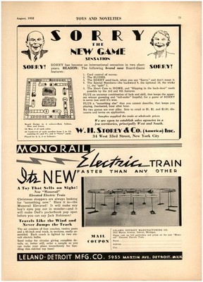1932 PAPER AD Leland Detroit Toy Electric Monorail Train Set Tinplate 