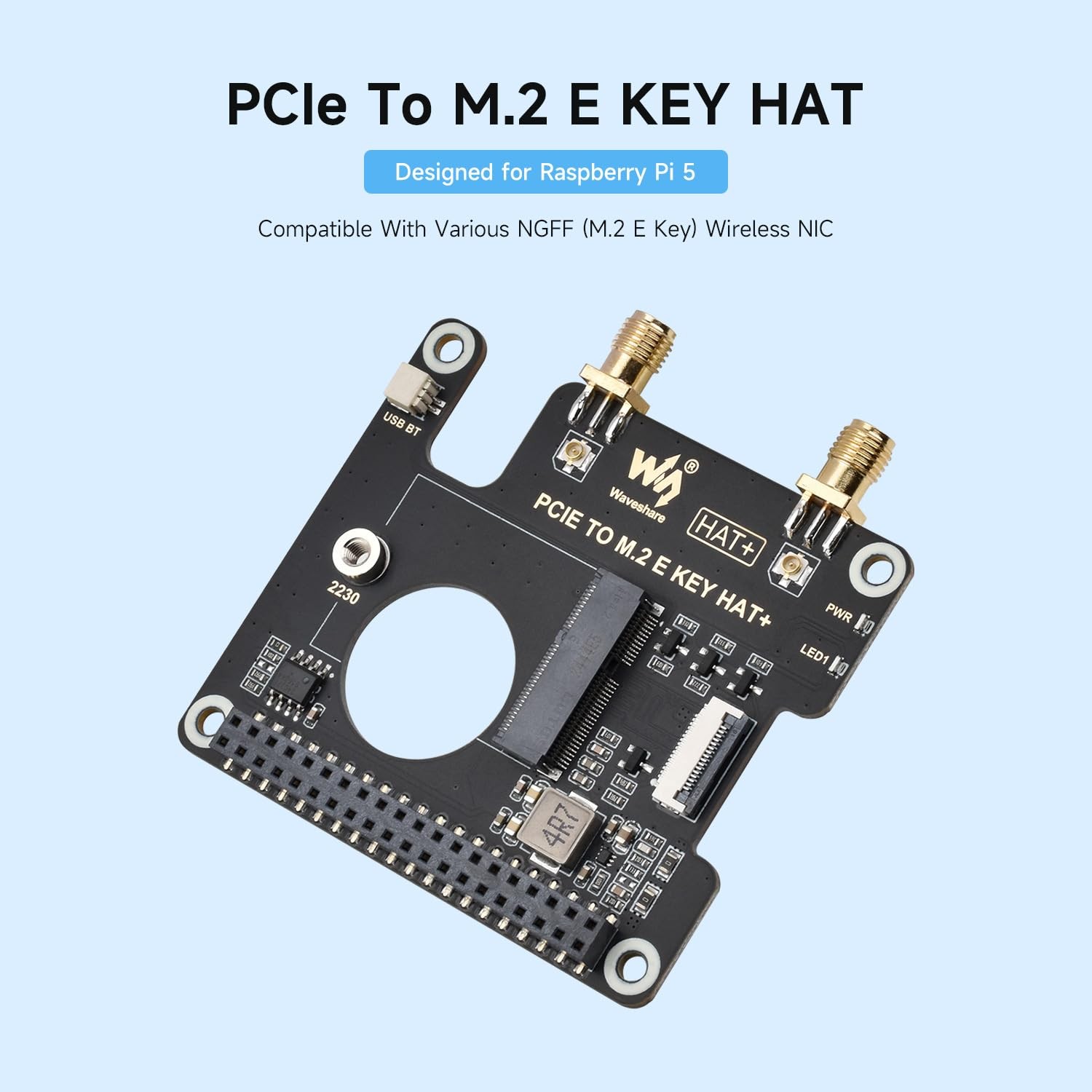Adaptateur M.2 E Key Raspberry Pi 5 HAT PCIe pour ajouter du Wi-Fi haut débit - 3