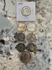 90% Silver George Washington Quarters Lot of 7 - 1930s- 50s & 1-1964 Half Dollar