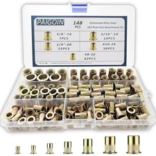 148PCS Rivet Nuts Assortment KitZinc SAE Rivet Nut Kit 8-32 10-24 1/4"-20 5/1...
