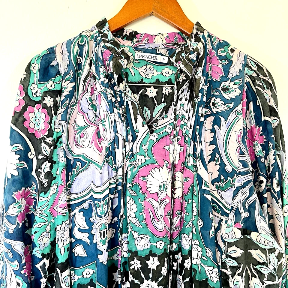 Maria Cher Algie 棉丝绸长裙 M 码浅波西米亚嬉皮吉普赛节 — 第 2/4 张图片