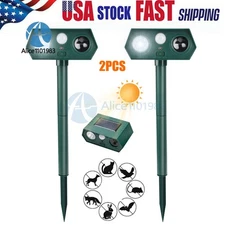 2pc Upgraded Animal Repeller Ultrasonic Solar Power Outdoor Pest Cat Mice Sensor