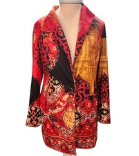 Chico  s Women  s Jacket Size 0 Small Red Gold Asian Inspired Art To Wear Blazer