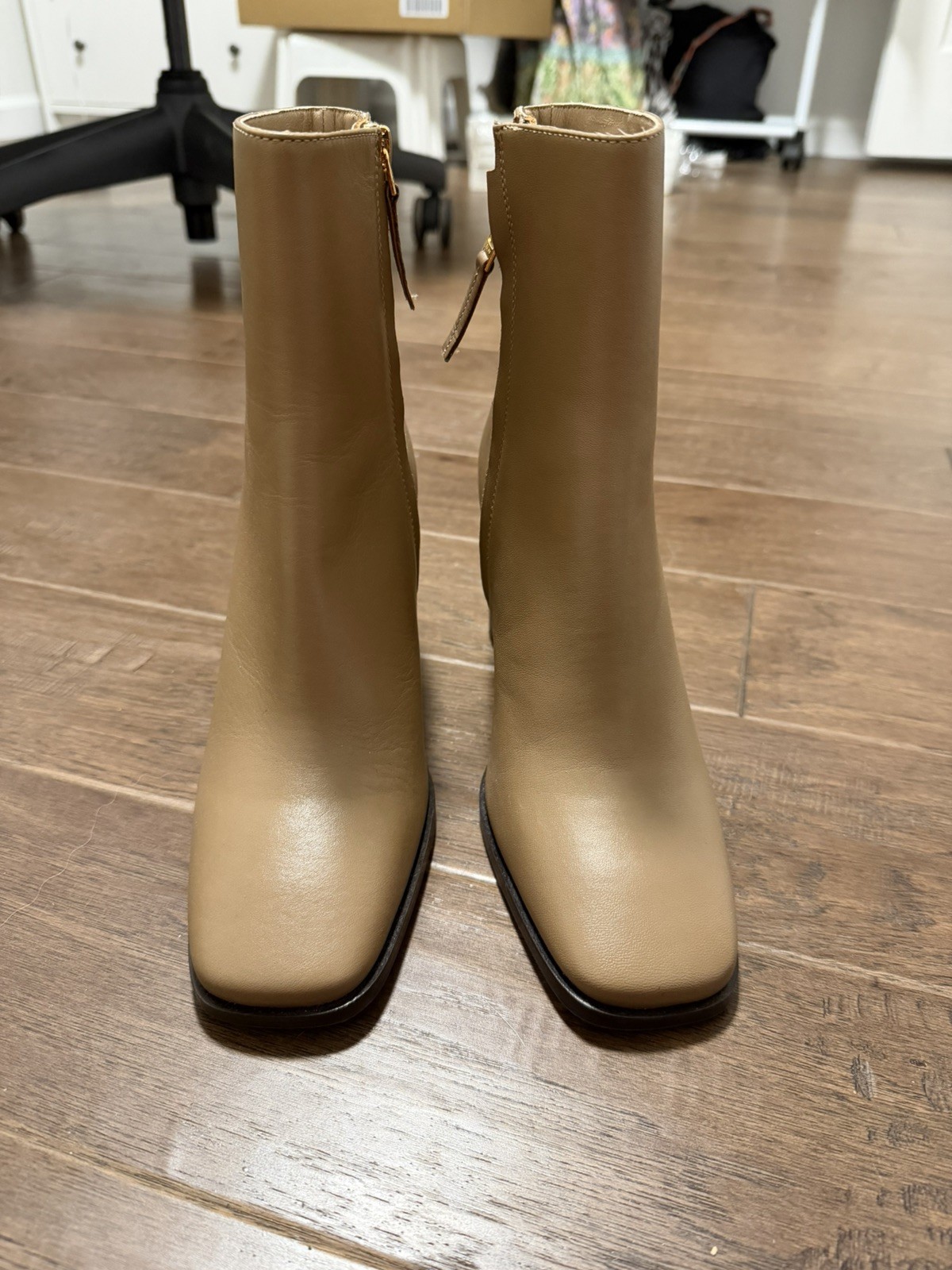 NWT REISS Womens Casey Leather Camel Square Toe Chic Block Heel Boots Size 39 image 4