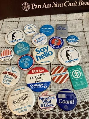 Pan Am Lot Of 19 Button Pins Great Advertisement Assortment #206