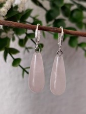 Naturstein Quarz rosa Drop Ohrringe 925 Silber