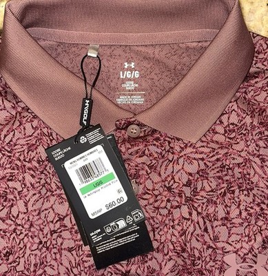 Under Armour Golf Men's Mauve Floral Loose Fit UPF 40 S/S Polo Shirt Size L NWT