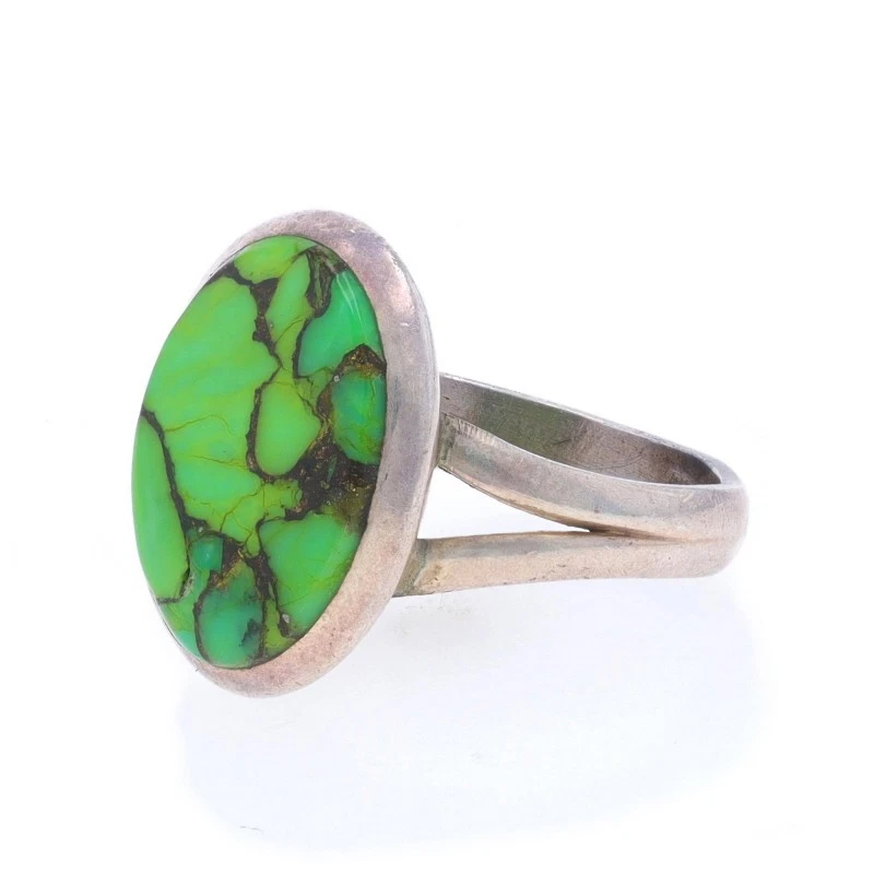 Anillo solitario de cóctel turquesa cobre verde plata de ley - 925 Foto 3 de 4