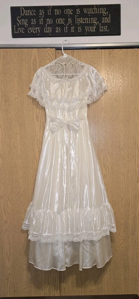 VTG Gunne Sax Wedding Dress Prairie Bows Ivory Lace Victorian Net Slip Sz 5/S - Image 2 of 4