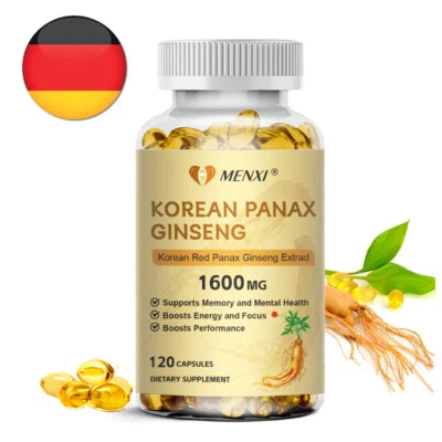 MENXI Red Korean Panax Ginseng 1600mg 120 Capsule - Energia/Resistenza/Memoria/Sex Drive