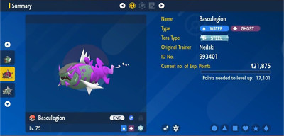 Pokemon Scarlet & Violet 6IV Shiny MALE BASCULEGION Max EVs