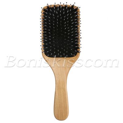 Pro Natural Boar Bristle Comb Wooden Detangling Cushion Hair Brush Scalp Massage